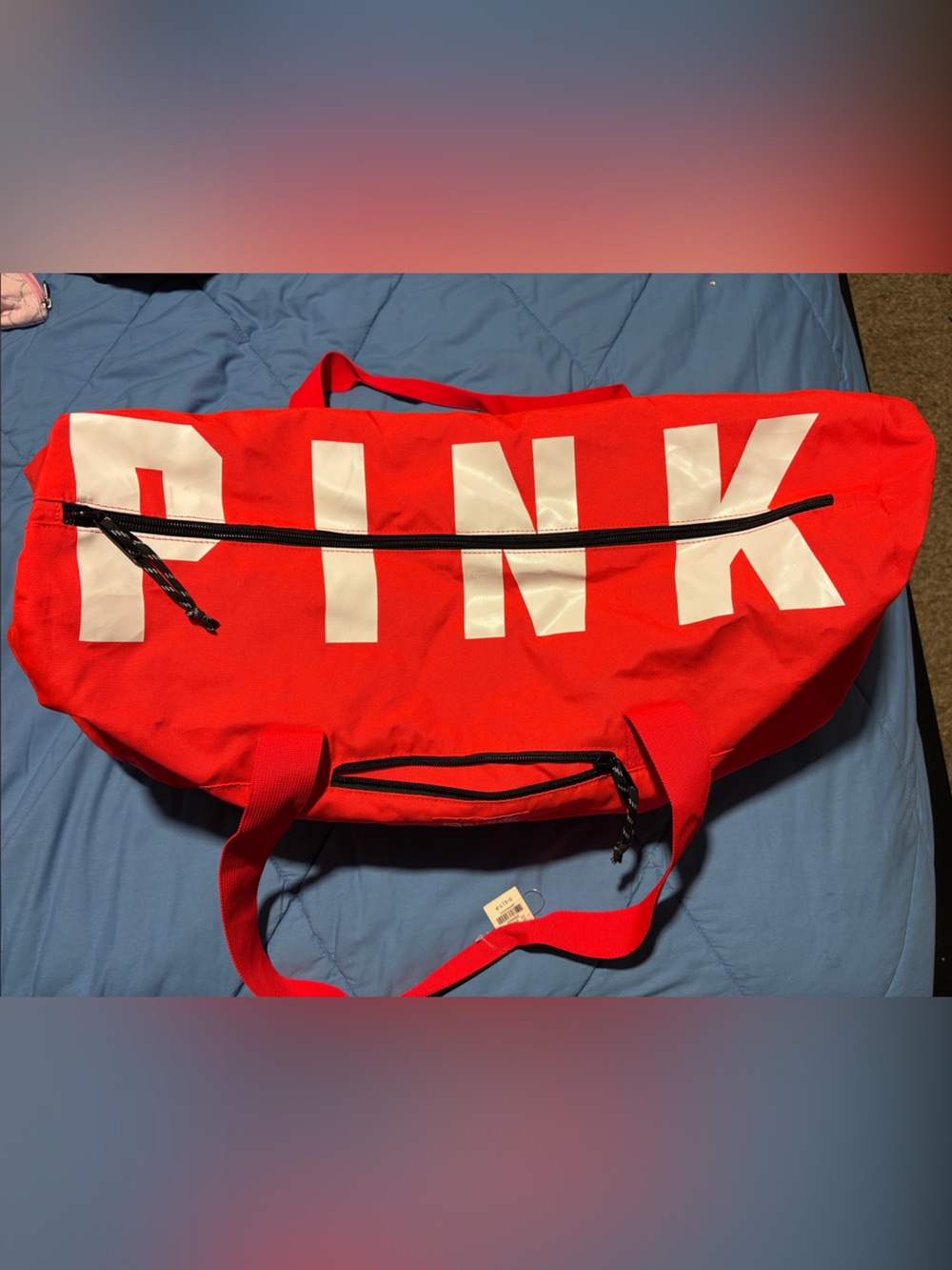 Bold Red Duffle Bag with White Lettering